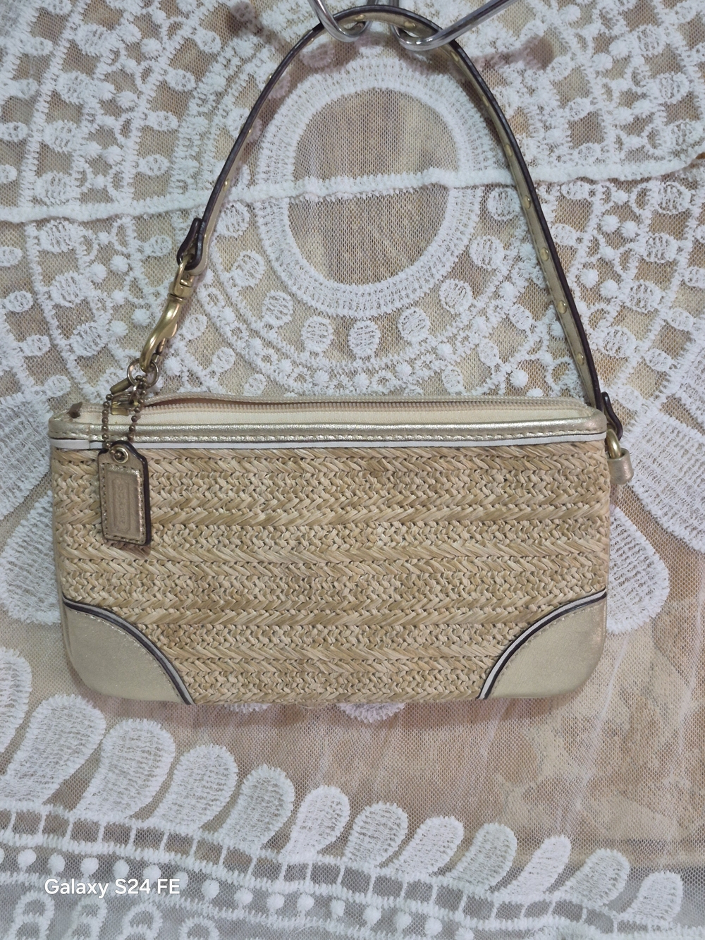 Coach Straw Wristlet with Pink, Yellow & White Flower Appliqués - Picture 3 of 5
